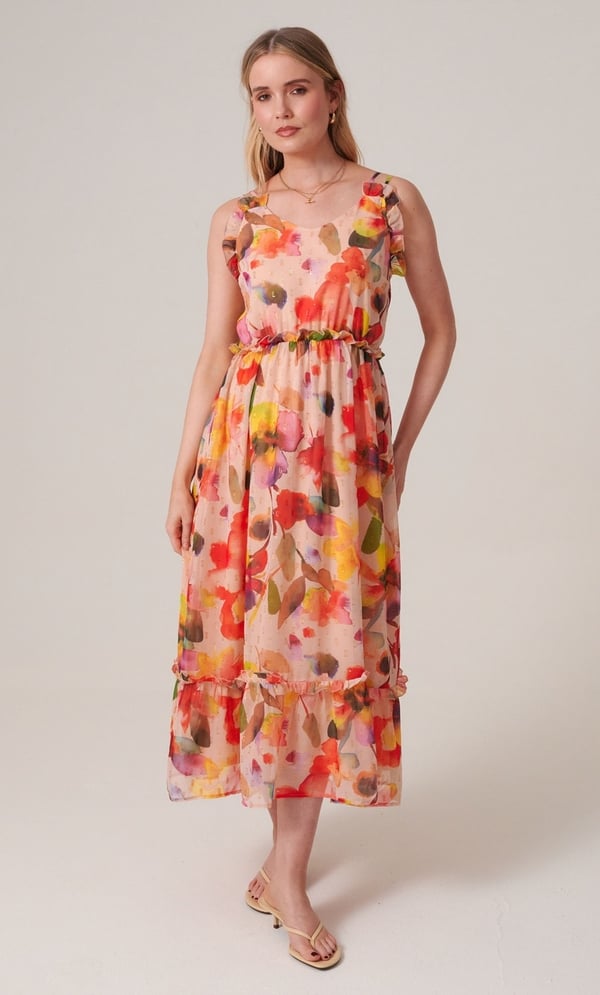 Bold Floral Shimmer Print Strappy Midaxi Dress