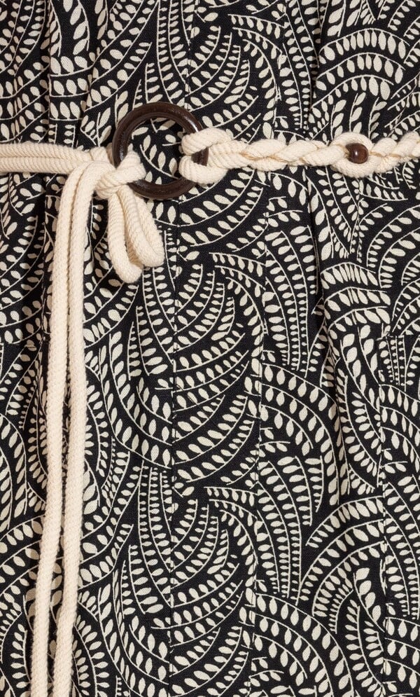 Printed Linen Blend Belted Dress