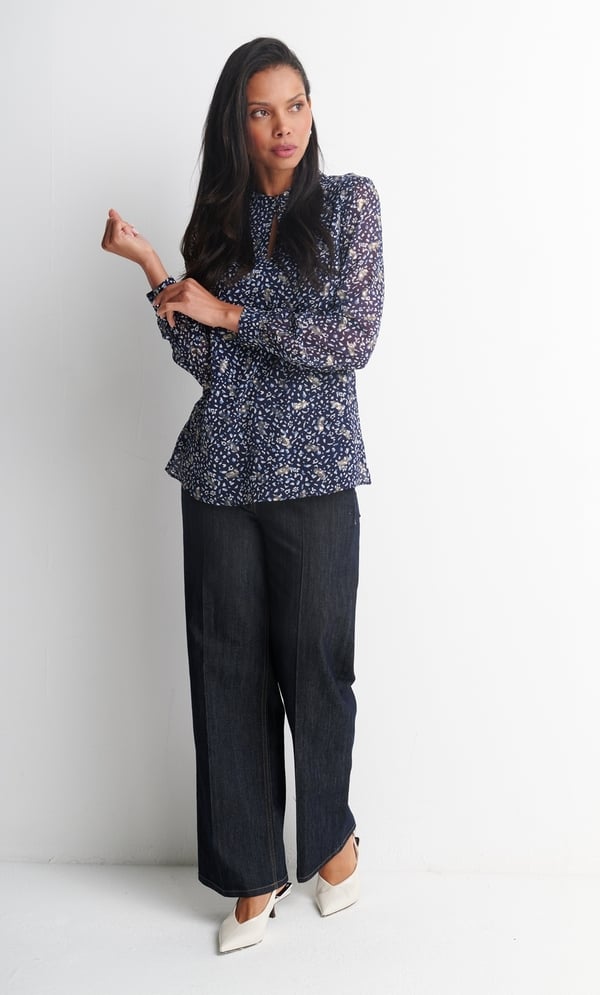 Anna Rose Gold Foil Feather Printed Blouse
