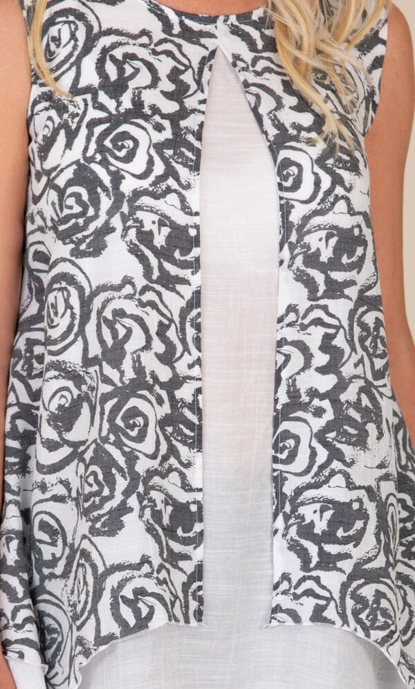 Printed Layered Sleeveless Dip Hem Top