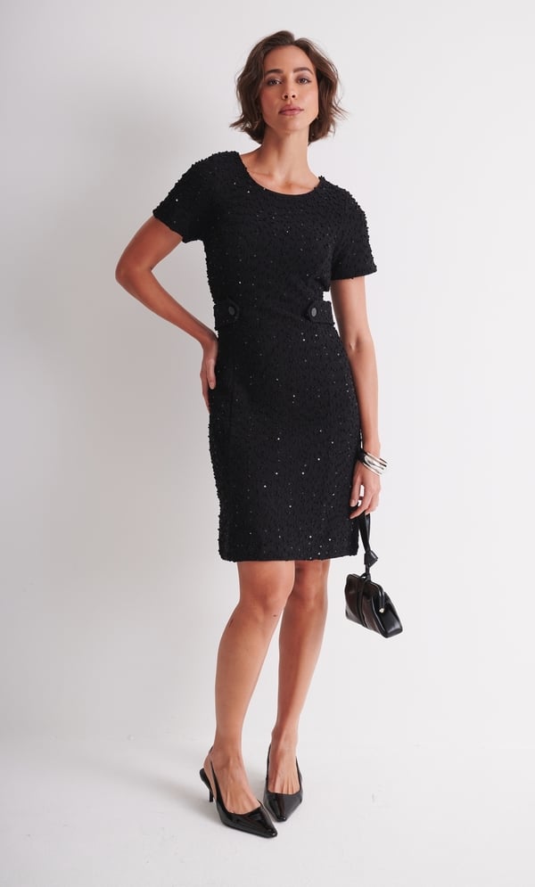Embellished Boucle Shift Dress