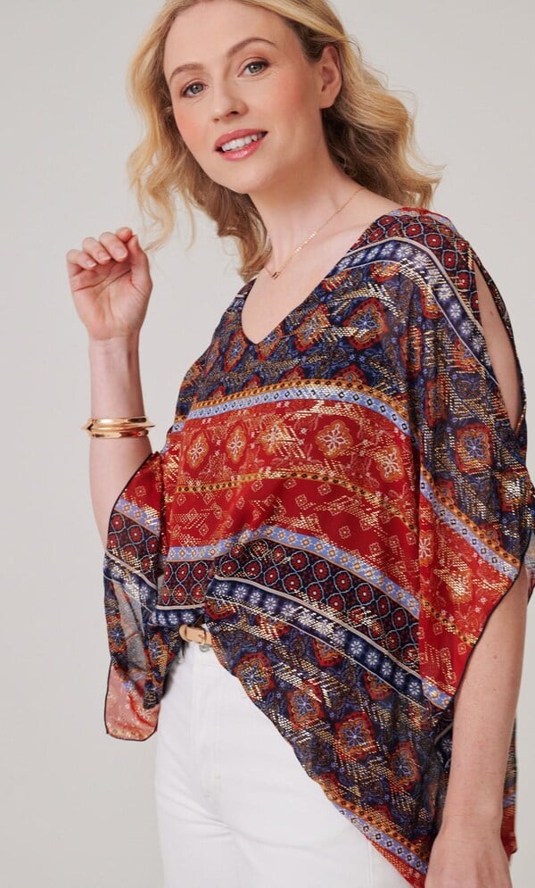 Printed Cold Shoulder Kimono Blouse