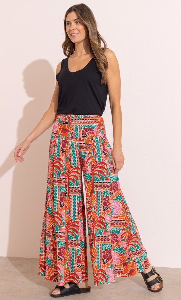 Botanical Print Wide Leg Palazzo Trousers