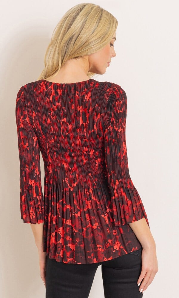 Printed V Neck Pleated Top