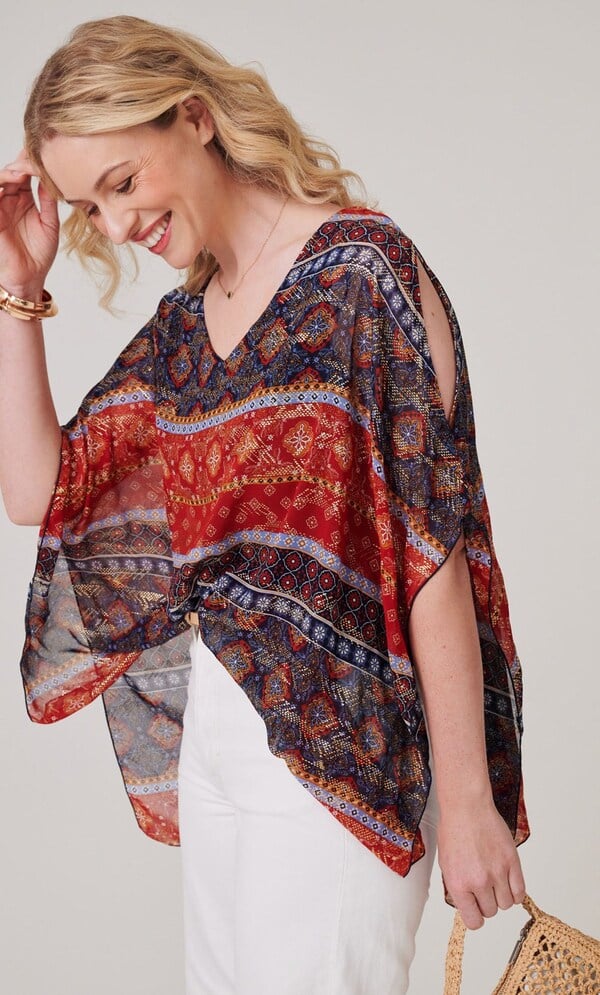 Printed Cold Shoulder Kimono Blouse