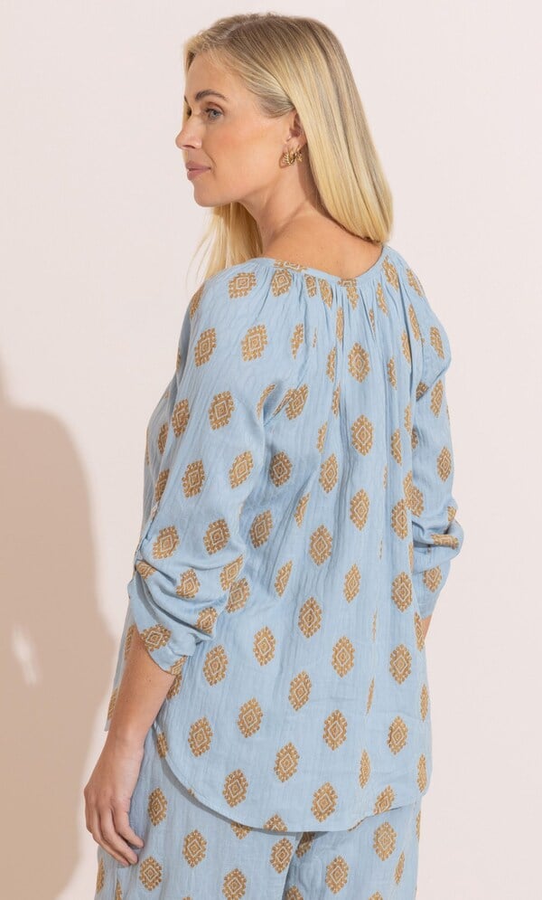 Geometric Embroidered Cotton Blouse