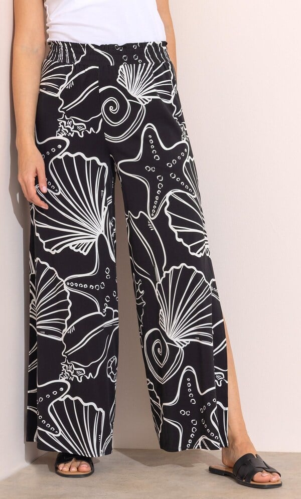 Shell Print Split Wide Leg Trousers