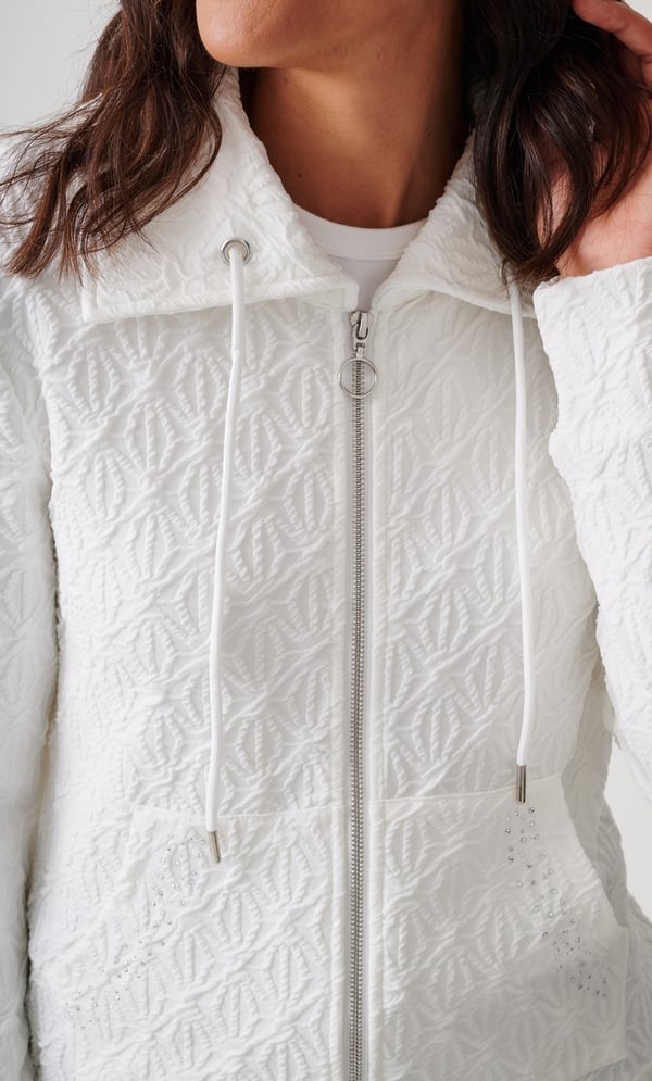 Anna Rose Textured Embellished Zip-Up Top