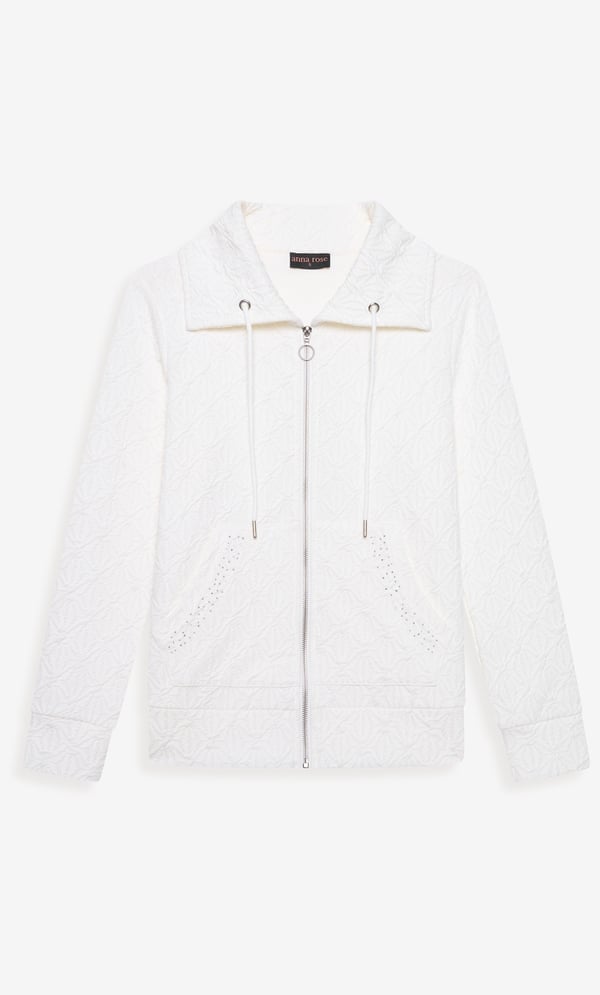 Anna Rose Textured Embellished Zip-Up Top