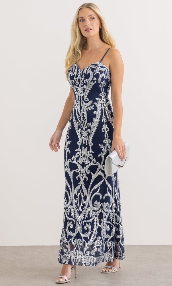 Sequinned Mesh Bandeau Maxi Dress