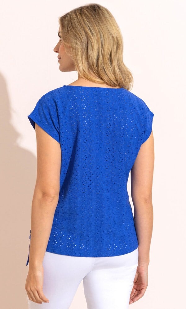 Eyelet Embroidered Tie Front Jersey Top