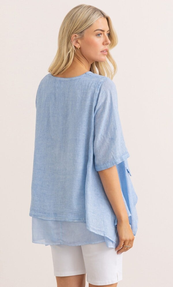 Linen Blend Dip Hem Top