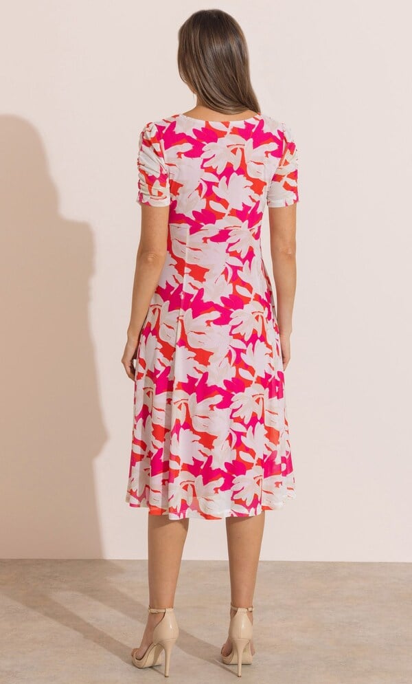 Floral Mesh V Neck Midi Dress