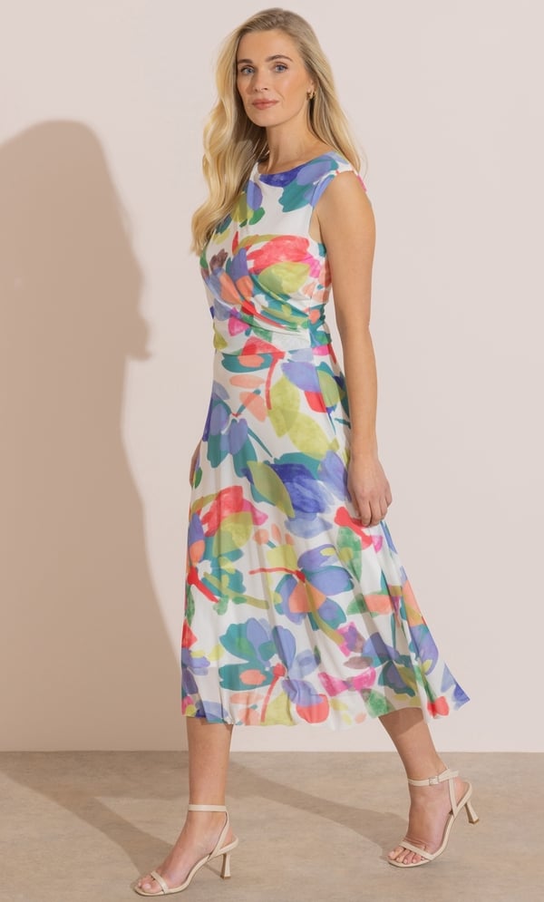 Abstract Printed Sleeveless Mesh Midi Dress