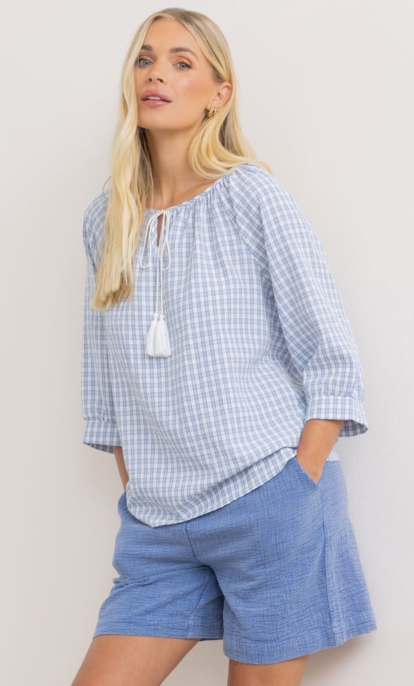 Checked Seersucker Top
