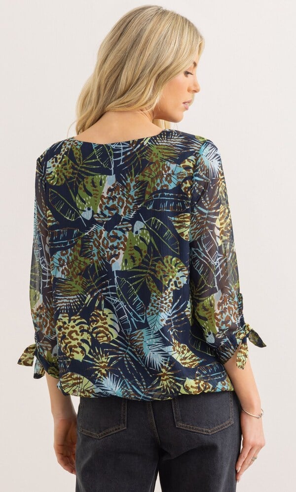 Leaf Printed Tie Sleeve Top