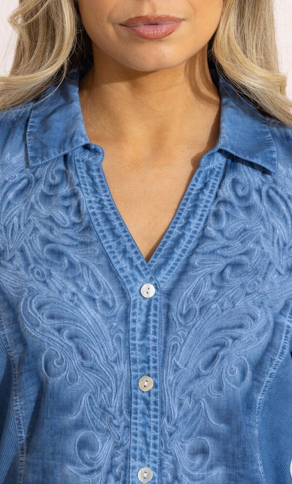 Embroidered Washed Cotton Fitted Shirt