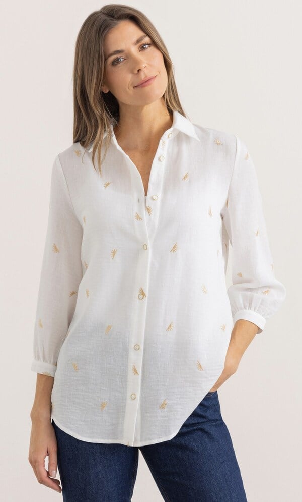 Embroidered Linen Look Blouse