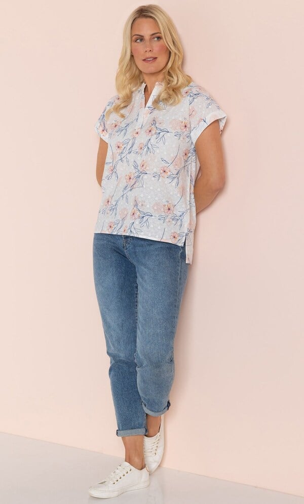 Floral Print And Embroidered Top