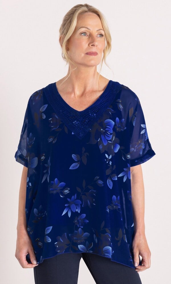 Anna Rose Printed Crochet Trim Kimono Top