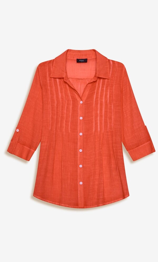 Washed Three Quarter Sleeve Crinkle Shirt