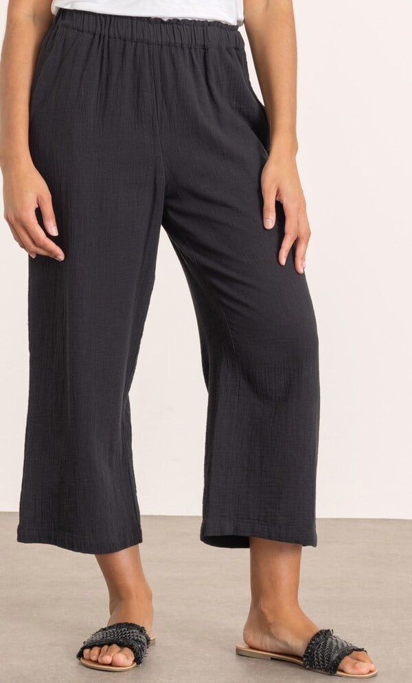 Wide Leg Cropped Cotton Pull On Trousers