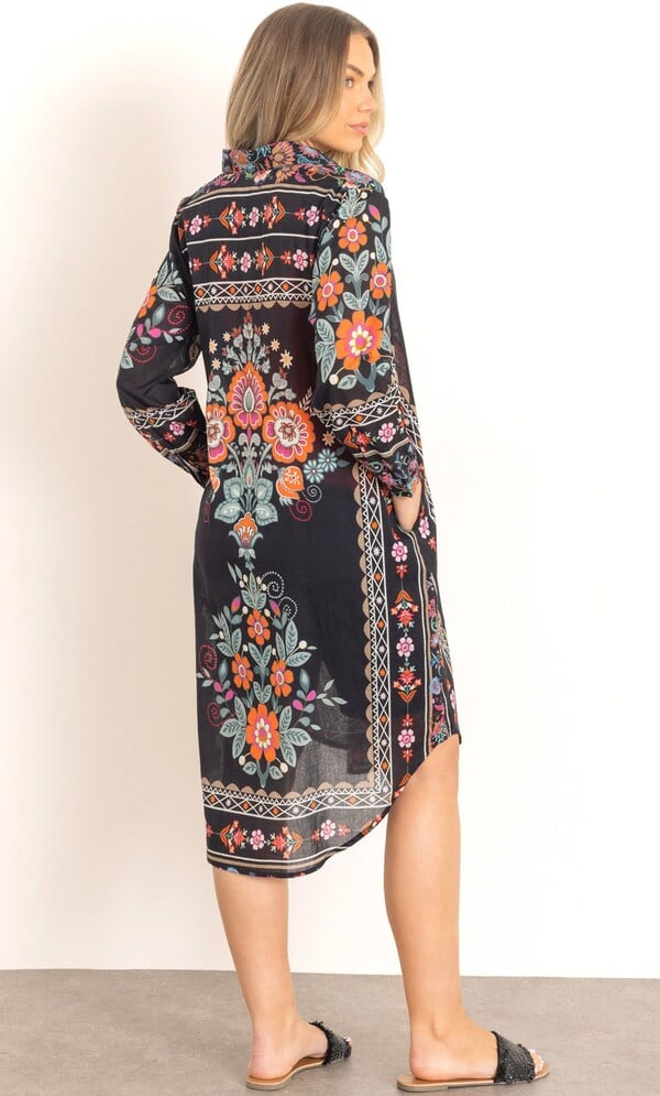 Floral Scarf Print Cotton Shirt Dress