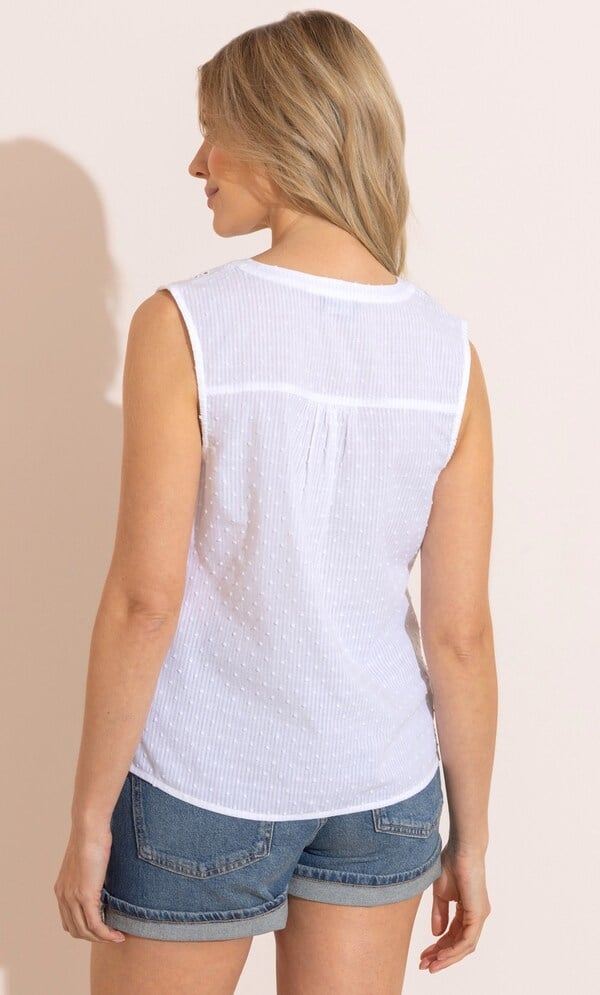 Broderie Anglaise Trimmed Dobby Cotton Top