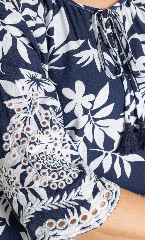 Anna Rose Botanical Print And Embroidered Top