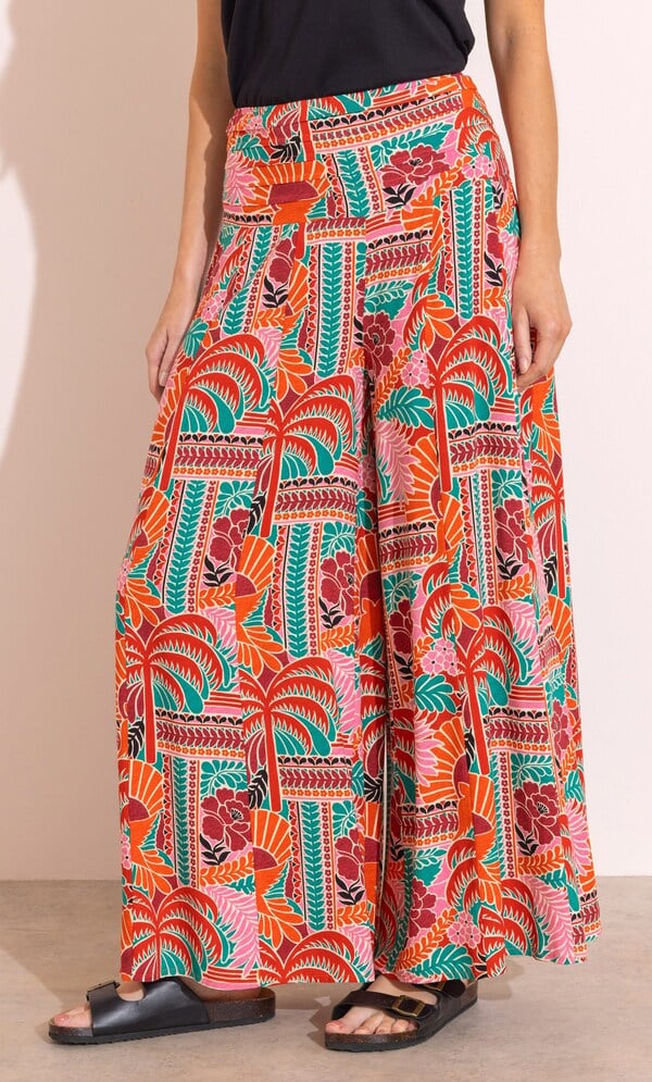 Botanical Print Wide Leg Palazzo Trousers