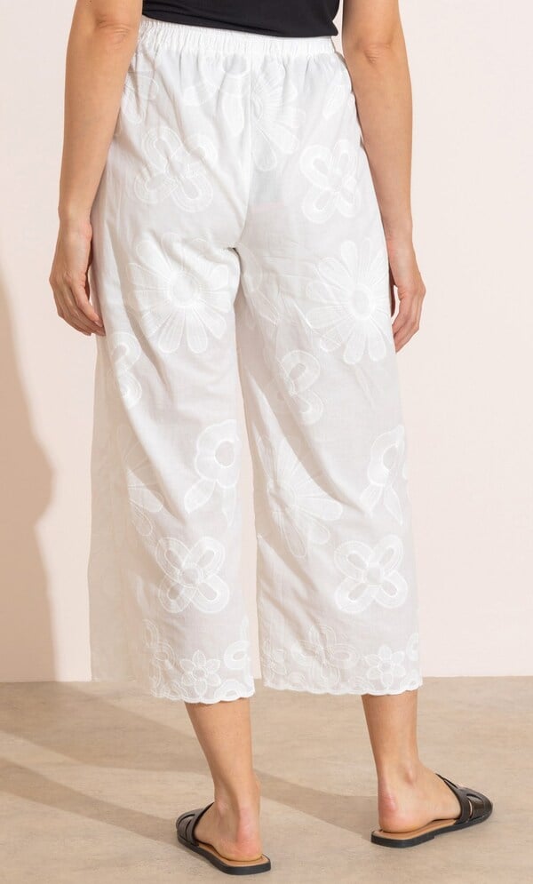 Embroidered Cotton Wide Leg Cropped Trousers