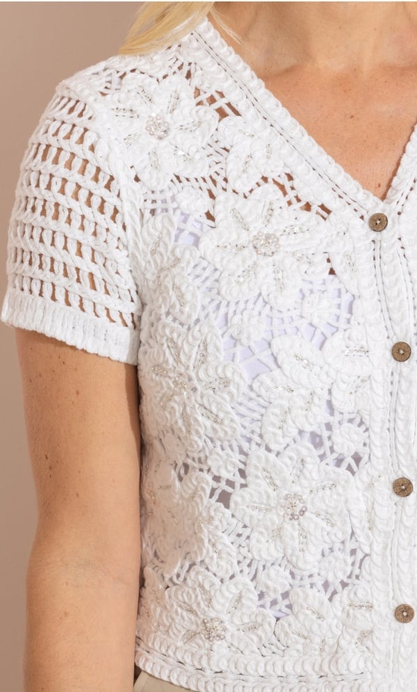 Anna Rose Embellished Crochet Knit Cardigan