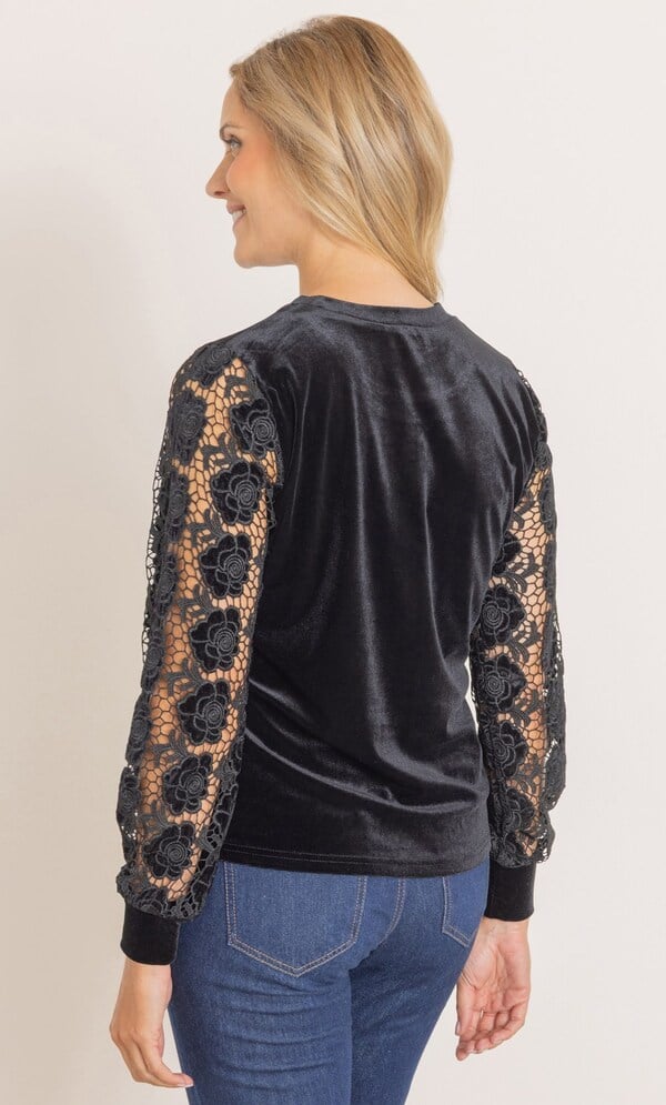 Lace Sleeve Velour Top