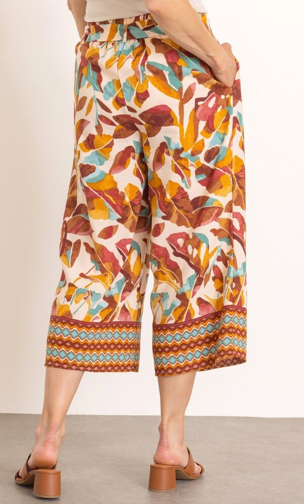 Printed Wide Leg Cropped Trousers