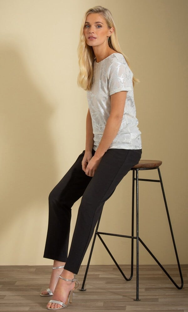 Foil Printed Short Sleeve Cut Out Back Top