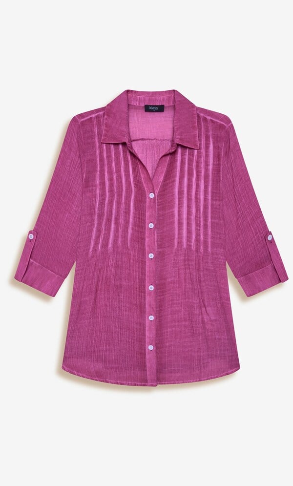 Washed Three Quarter Sleeve Crinkle Shirt