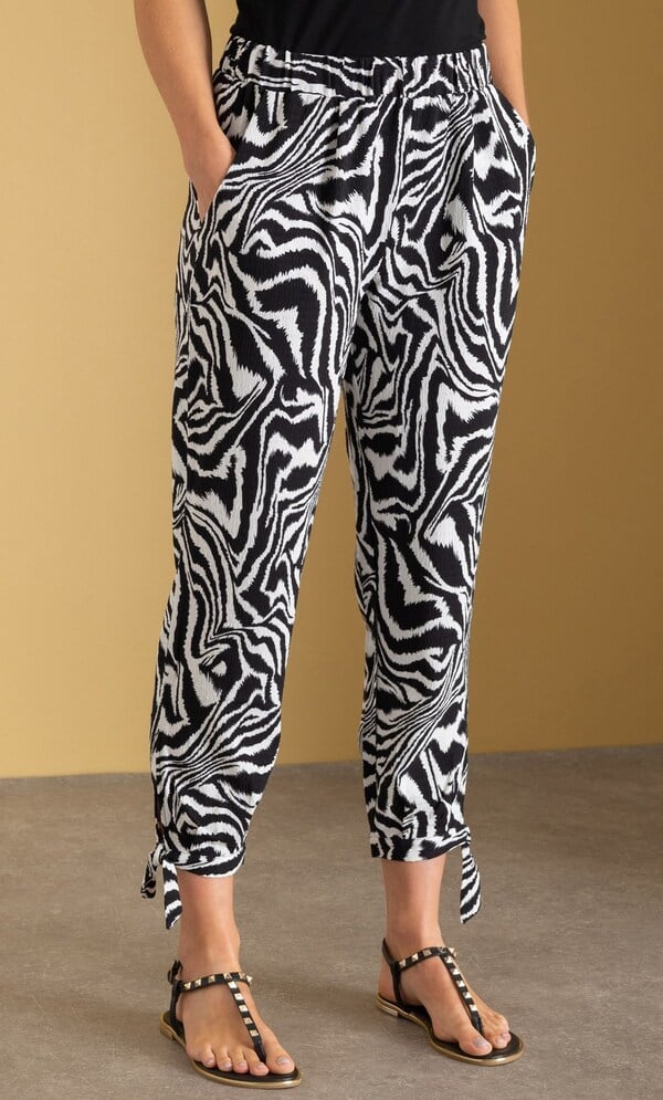 Zebra Print Tie Hem Cropped Trousers