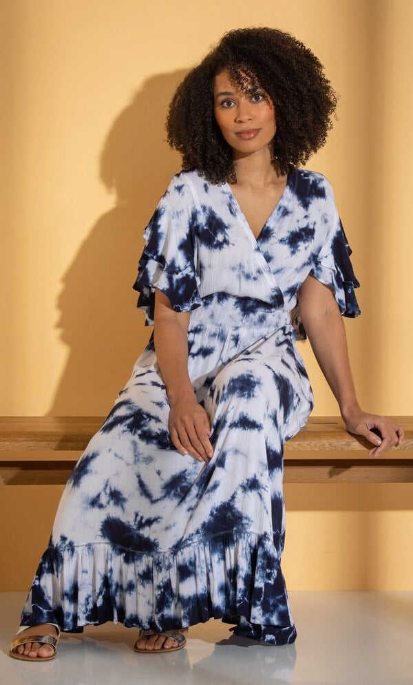 Boho Tie Dye Midaxi Dress in Blue | Klass