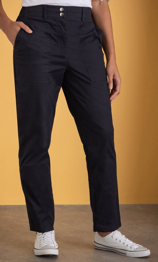 Cotton Blend Slim Leg Trousers