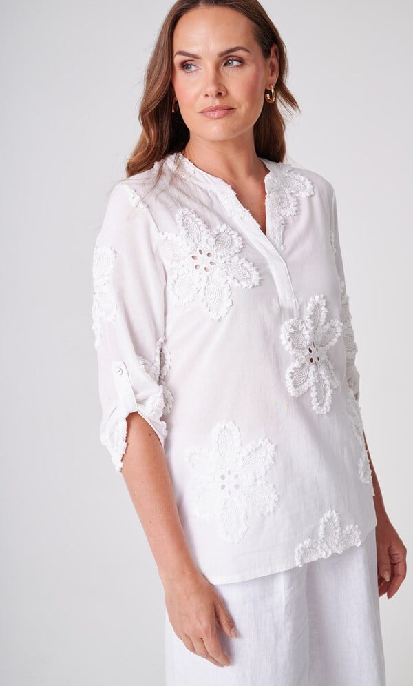 Anna Rose Applique Pattern Cotton Blouse