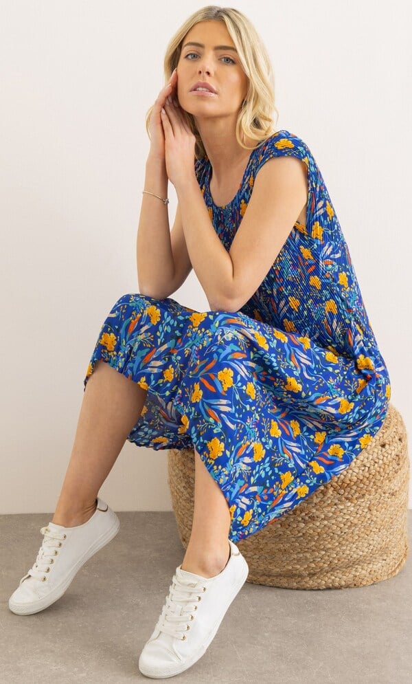 Garden Print Pleated Dress