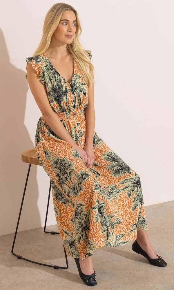 Palm Tree Printed Maxi Dress