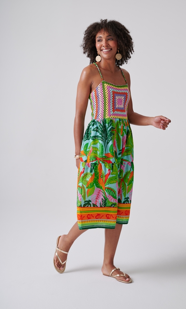 Exotic Print Crochet Cotton Dress