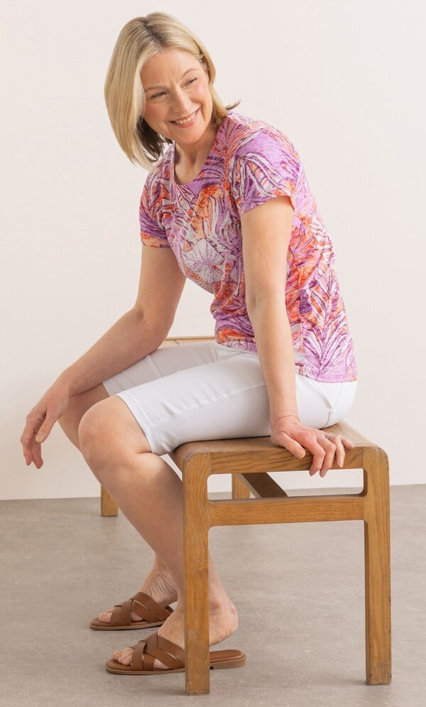 Anna Rose Embellished Leaf Print Top