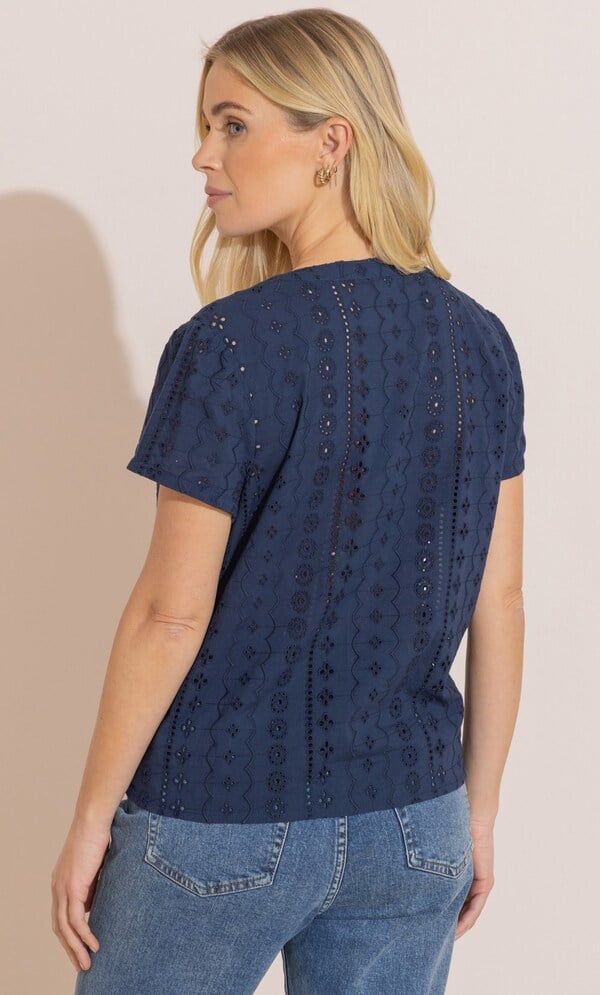 Schiffli Embroidered Tie Front Cotton Shirt