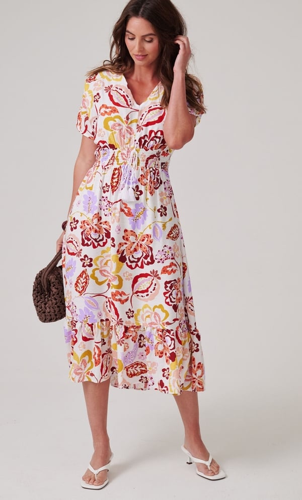 Floral Printed Smocked Waist Midi Dress
