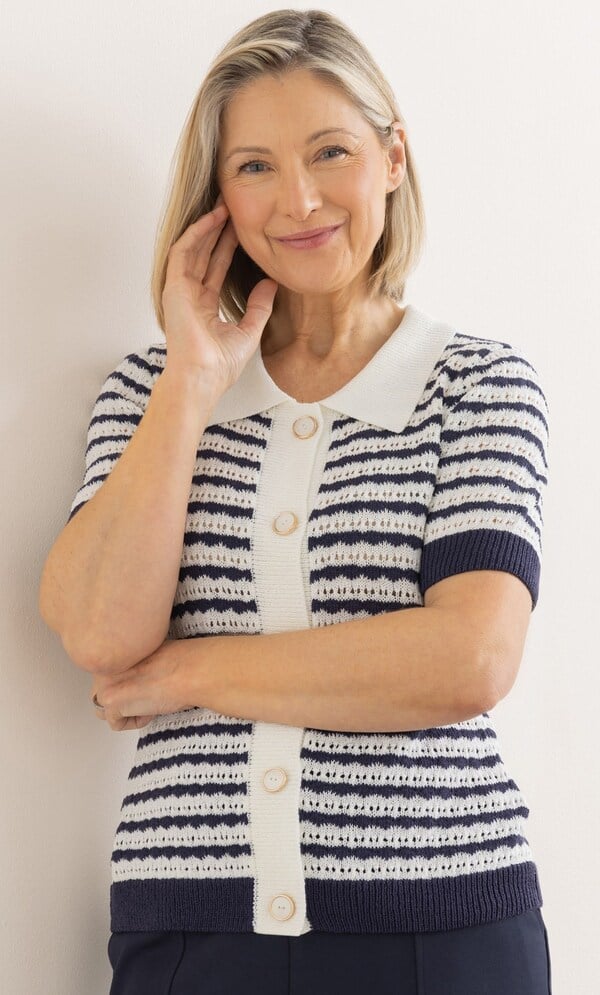 Anna Rose Stripe Crochet Knit Cardigan