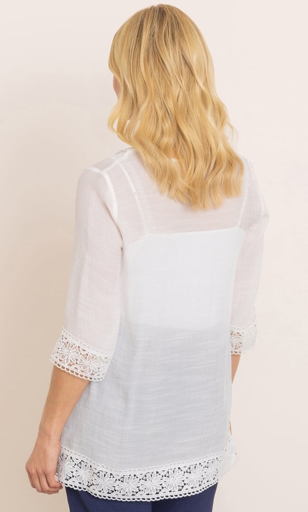 Lace Trimmed Tie Neck Top