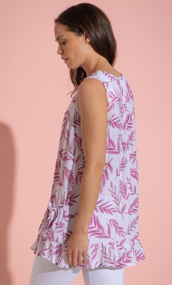 Leaf Printed Sleeveless Tunic Top