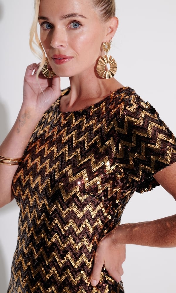 Chevron Sequin Cap Sleeve Dress